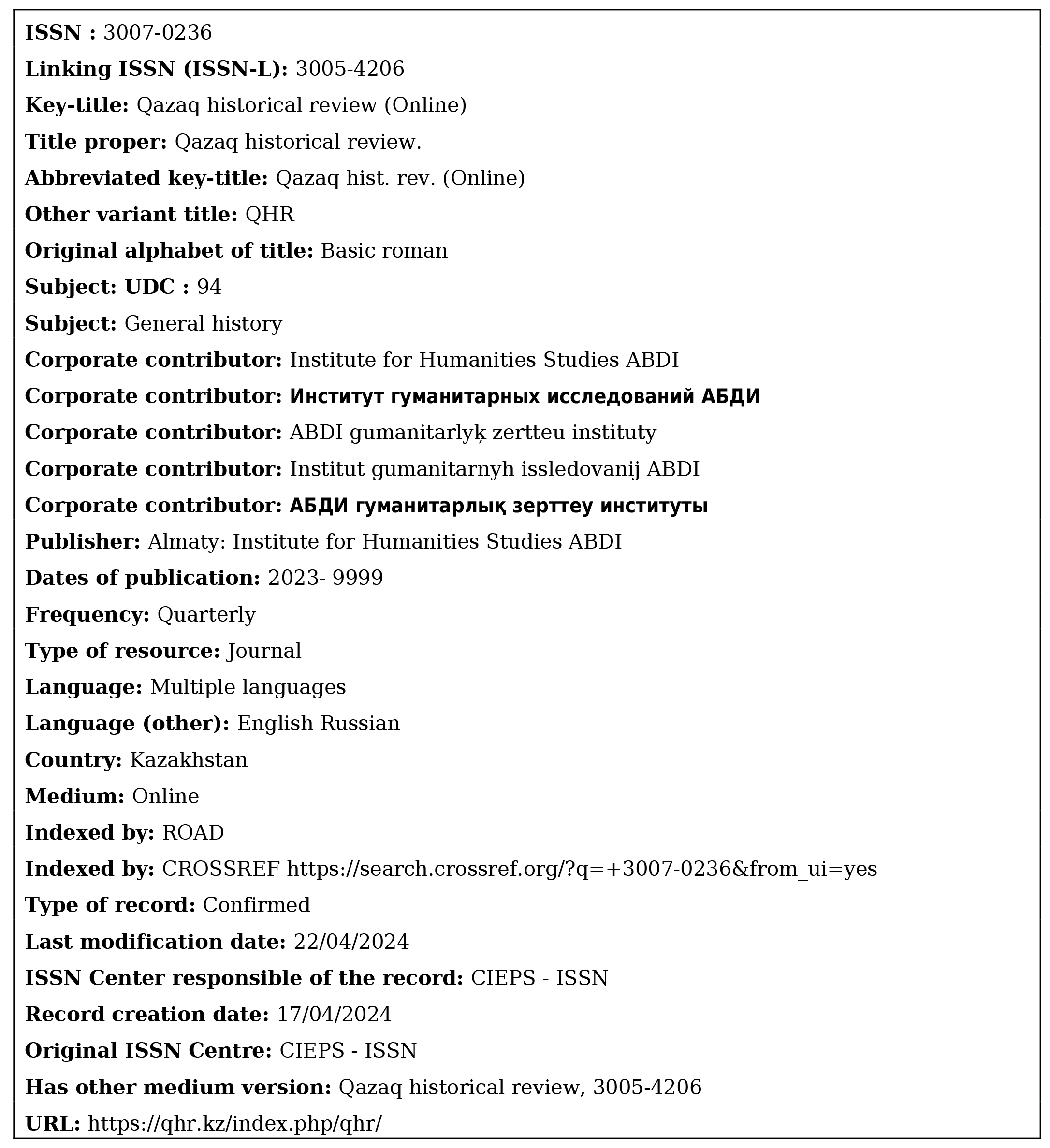 The academic journal “Qazaq Historical Review” has been registered in the largest international database Crossref